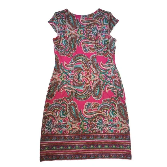Liz Claiborne Pink Paisley Short Sleeve Dress sz M Womens Flowy Comfort Fit - Picture 5 of 10